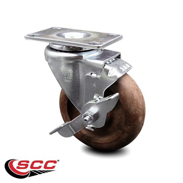 4 Inch High Temp Glass Filled Nylon Swivel Top Plate Caster with Brake SCC